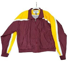 🌟 Vintage 90s Champion Men’s Maroon & Gold Colorblock Windbreaker – XL 🍂💛